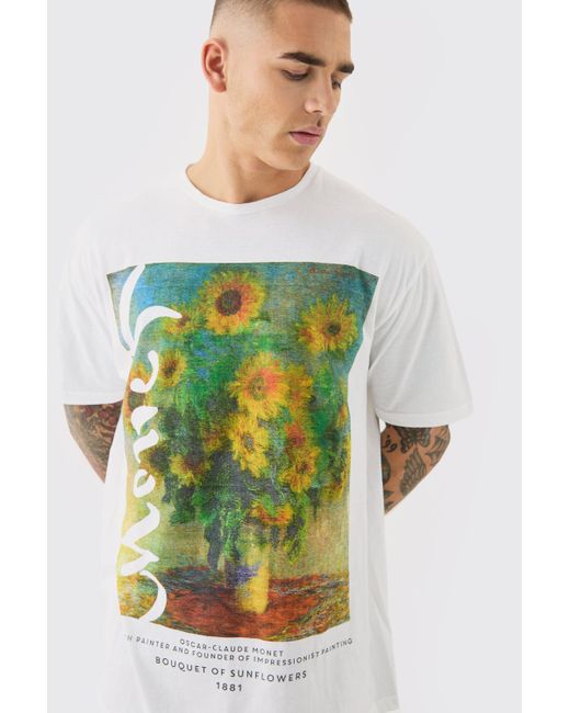 BoohooMAN Green Oversized Van Gogh Sunflower License T-shirt for men