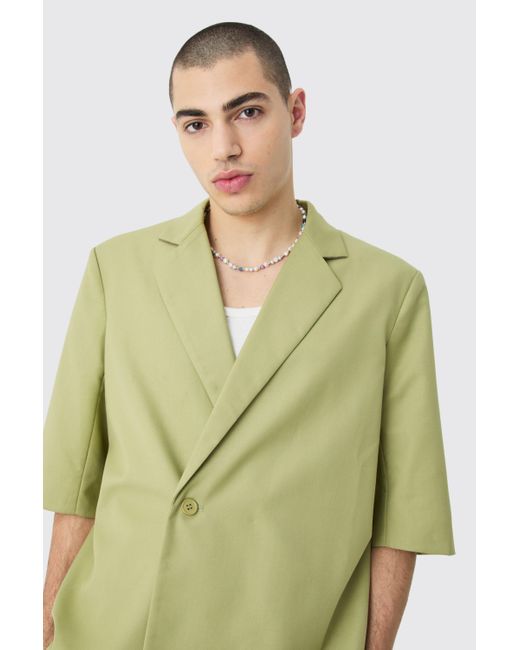BoohooMAN Short Sleeve Boxy Wrap Blazer in Green für Herren