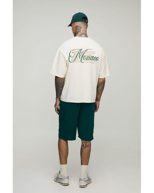 BoohooMAN Green Tall Oversized Boxy Puff Printed T-Shirt & Shorts Set for men