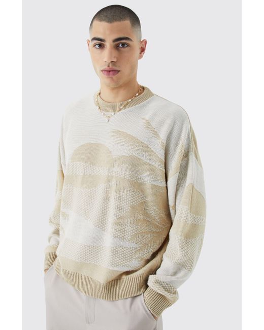 BoohooMAN Kastiger Oversize Pullover mit Print in Multicolor für Herren