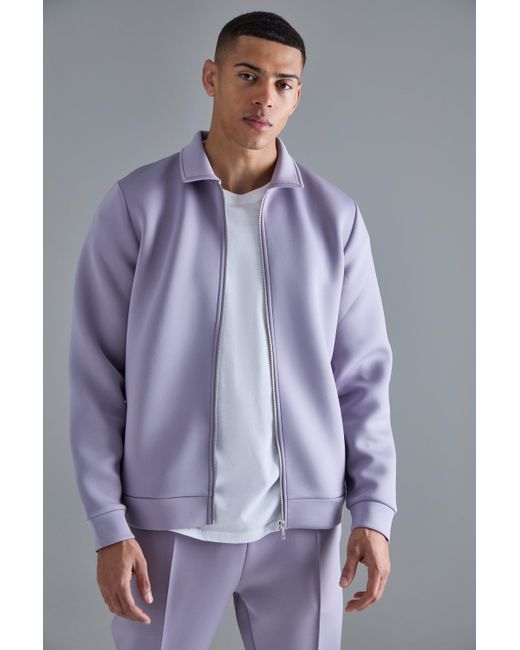 BoohooMAN Purple Bonded Scuba Harrington Jacket for men