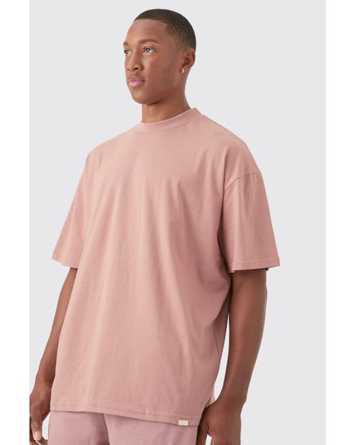 BoohooMAN Pink Oversized Extended Neck Heavyweight T-shirt & Shorts Set for men