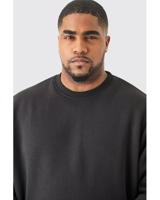 BoohooMAN Gray Plus Basic Sweatshirt In Black for men