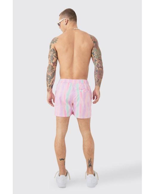 BoohooMAN Pink Mid Length Pastel Stripe Swim Short for men