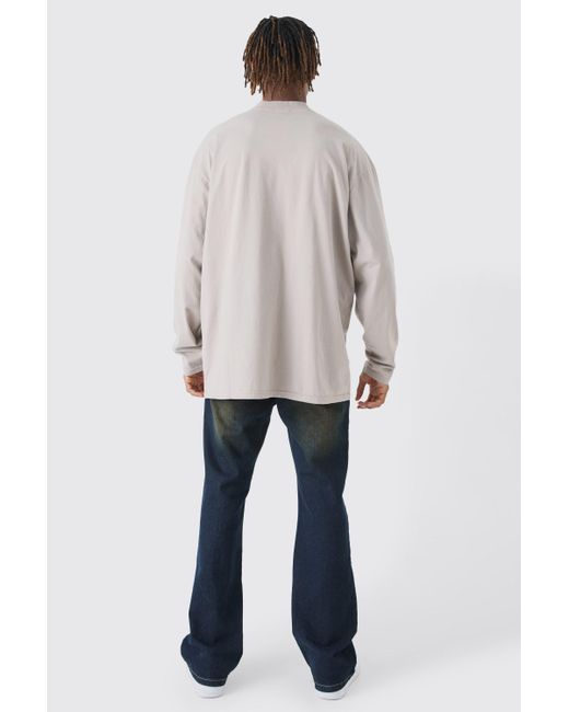 BoohooMAN White Tall Oversized Extended Neck Laundered Wash Long Sleeve T-shirt for men