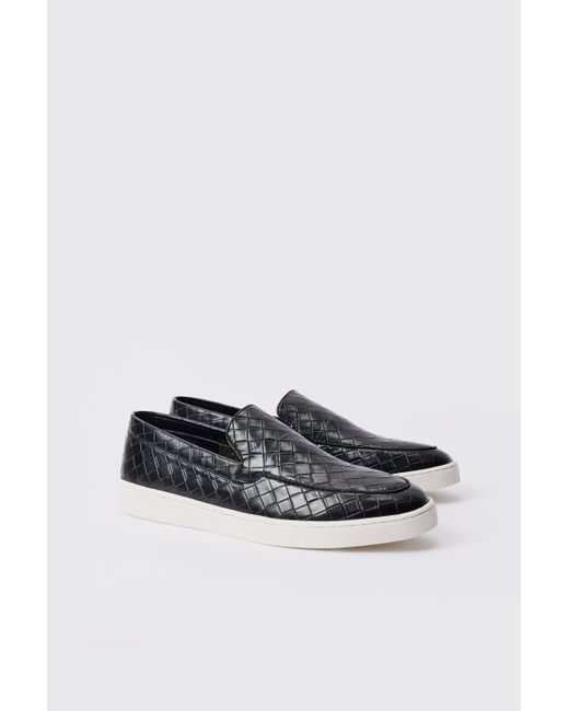 Boohoo Woven Pu Slip On Loafer In Black