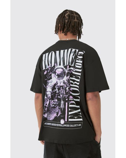 BoohooMAN Oversized Explorer Space Graphic T-shirt in Black für Herren