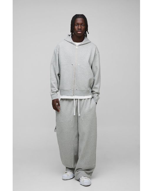 BoohooMAN Gray Oversized Boxy Carpenter Zip Through Hooded Tracksuit for men