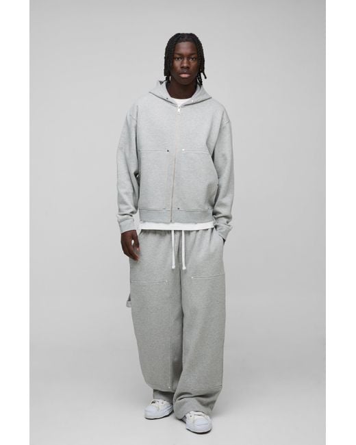 BoohooMAN Gray Oversized Boxy Carpenter Zip Through Hooded Tracksuit for men