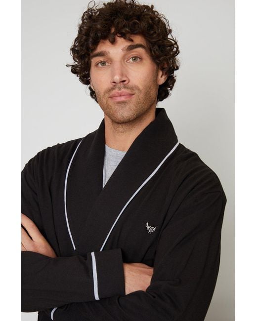 BoohooMAN Black Threadbare 'virgo' Dressing Gown for men