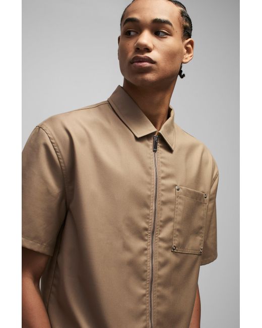 Camisa Oversize Recta Con Detalle De Carpintero Boohoo de color Brown