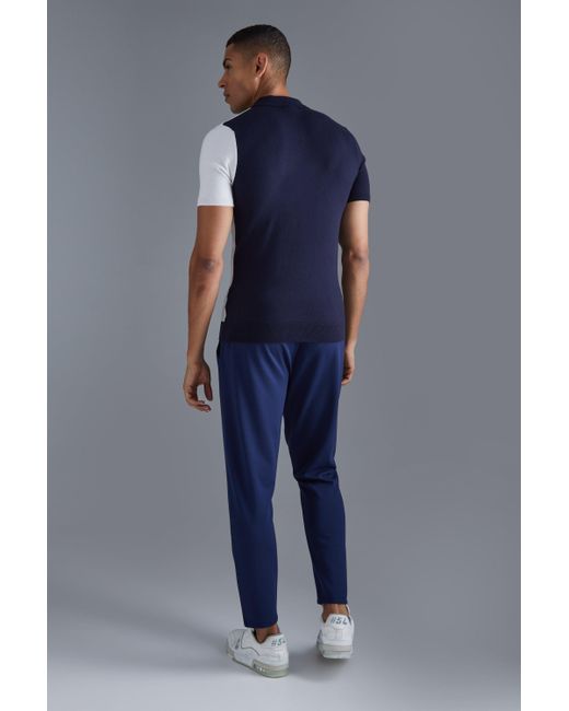 BoohooMAN Kurzärmliges Muscle-Fit Colorblock Poloshirt in Blue für Herren