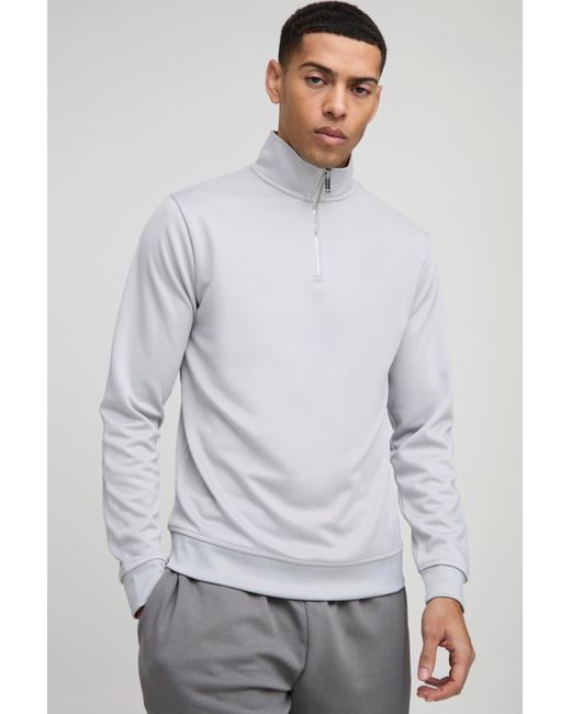 BoohooMAN Slim-Fit Sweatshirt mit Trichterkragen und 1/4 Reißverschluss in Gray für Herren