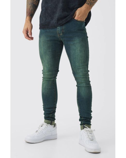 BoohooMAN Blue Super Skinny Stretch Stacked Green Tinted Jeans for men