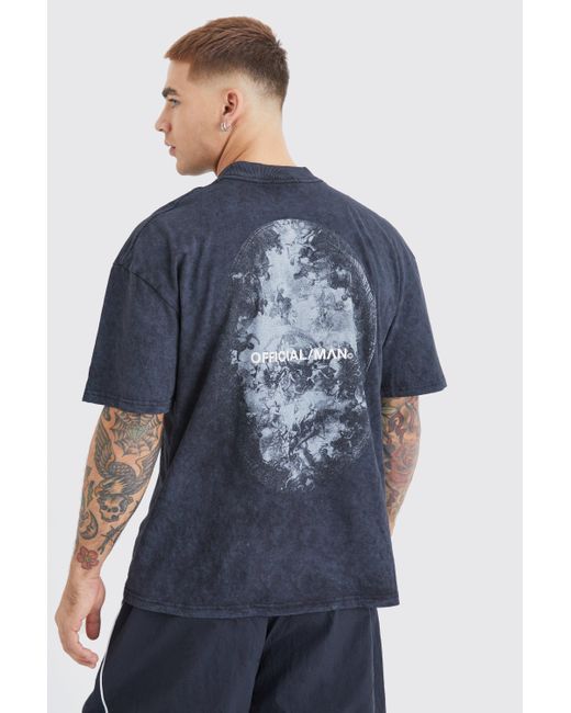 BoohooMAN Blue Oversized Acid Wash Graphic T-shirt for men