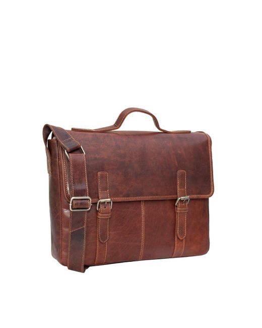 BoohooMAN Red Primehide 'gl10' Leather Briefcase for men
