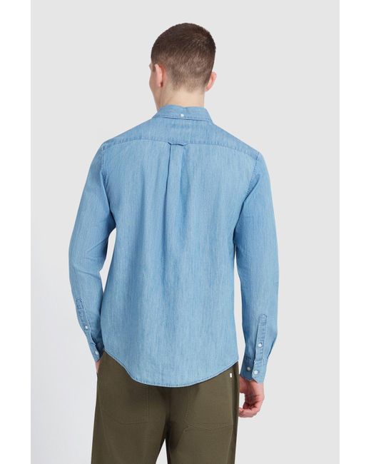 BoohooMAN Blue Brewer Denim Long Sleeve Shirt Bd Slim Stone Wash for men