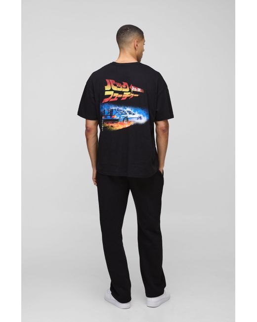 BoohooMAN Oversize T-Shirt mit lizenziertem Back To The Future Print in Black für Herren