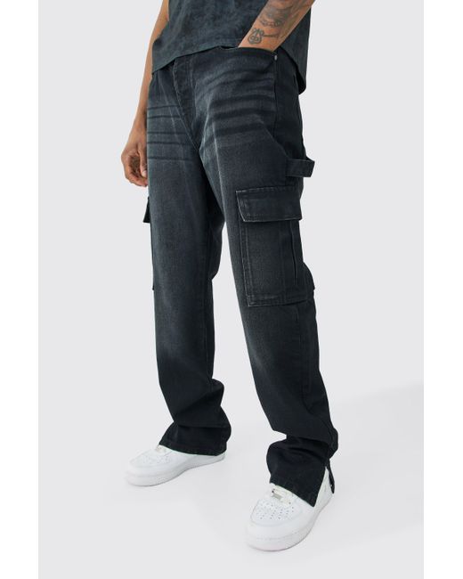 BoohooMAN Blue Tall Straight Carpenter Split Hem Cargo Jeans for men