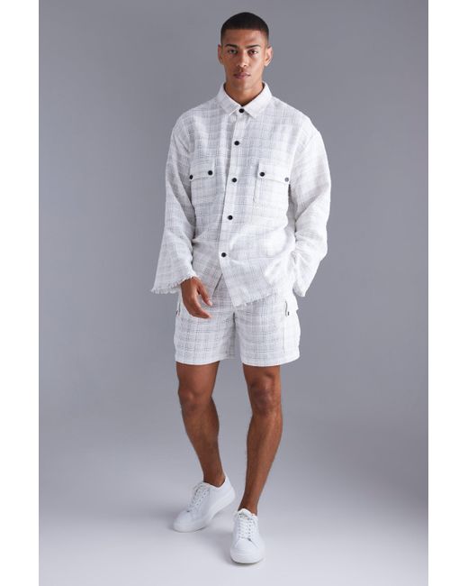 Boohoo Long Sleeve Boxy Check Shirt & Cargo Short Set in Grey for Men |  Lyst Canada