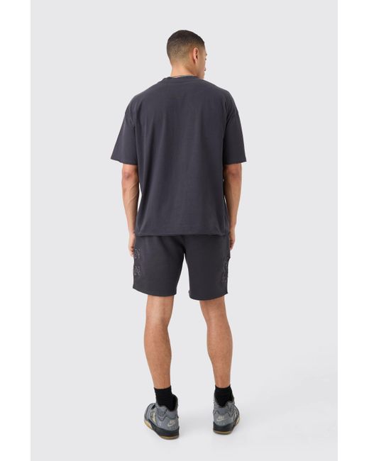 BoohooMAN Blue Boxy Man Distressed T-shirt & Shorts Set for men