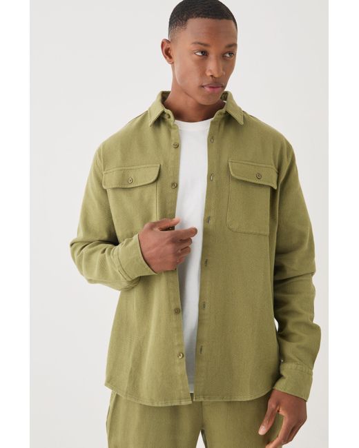 BoohooMAN Green Textured Button Through Overshirt for men