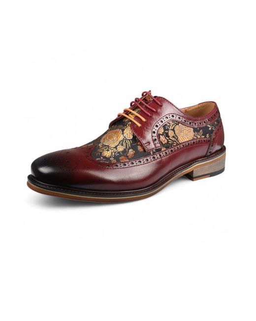 BoohooMAN Red Infinity Leather Leather Floral Print Brogue Dress Shoes - Ross for men