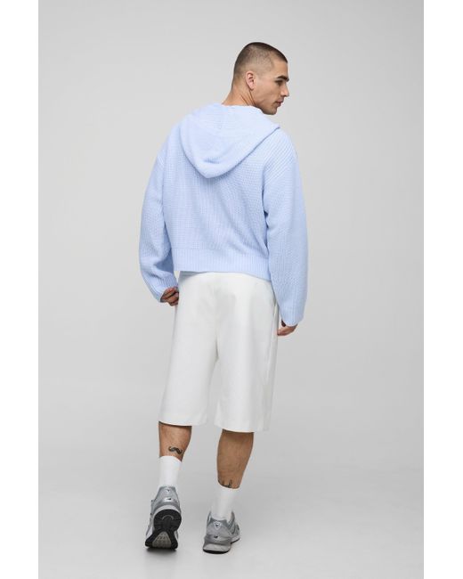 Boohoo Blue Boxy Fit Knitted Hoodie