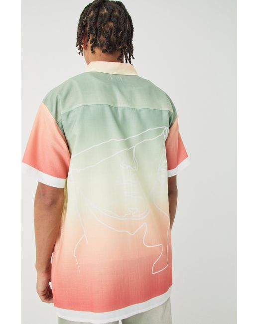 BoohooMAN Green Short Sleeve Slub Ombre Line Shirt for men