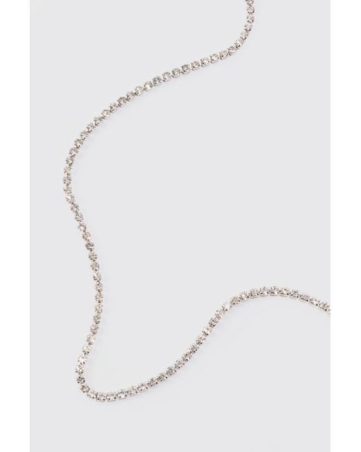 BoohooMAN White Iced Chain Necklace In Silver for men