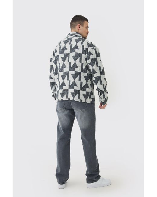 BoohooMAN Gray Tall Aztec Print Zip Through Shirt Jacket for men