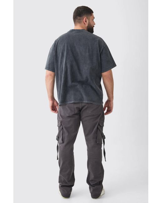 BoohooMAN Black Plus Fixed Waist Slim Stacked Flare Strap Cargo Pants for men