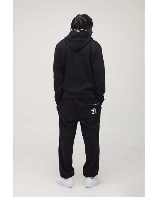 BoohooMAN Blue Tall Regular B Embroidered Piped Hoodie & Oversized Jogger Tracksuit for men