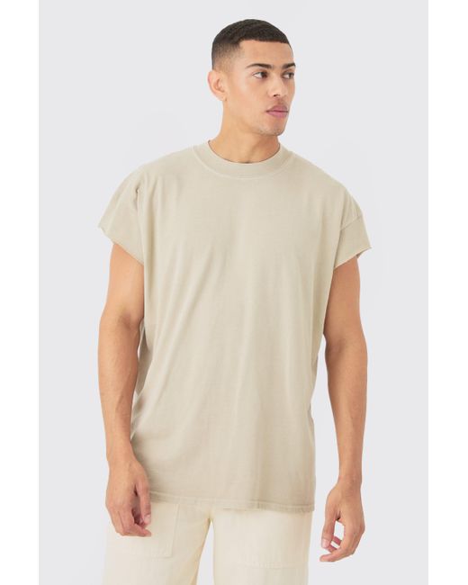 BoohooMAN White Oversized Wash Cut Off Sleeves T-shirt for men