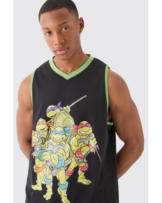 BoohooMAN Blue Oversized Ninja Turtles License Vest And Mesh Short Set for men