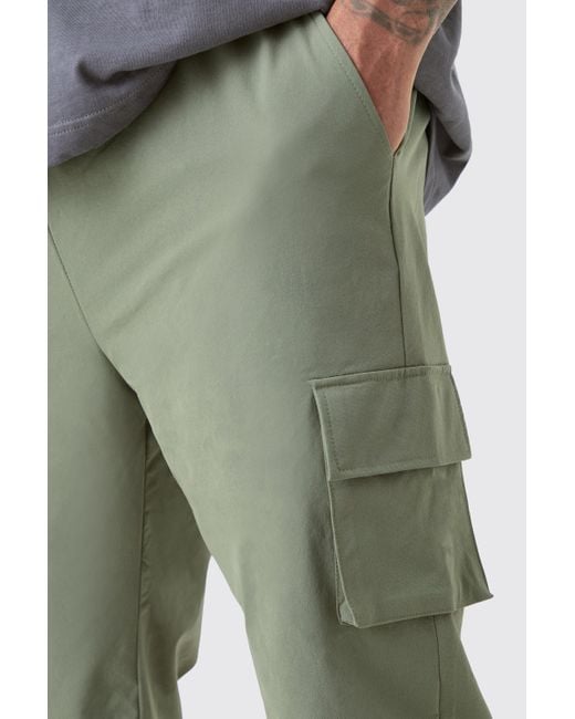 BoohooMAN Plus Elastic Lightweight Stretch Skinny Cargo Trouser in Green für Herren