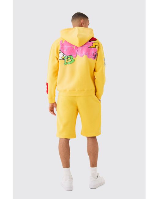 Boohoo Yellow Loose Fit Ofcl Puff Print Shorts