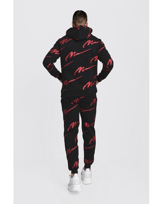 all over man print hooded tracksuit