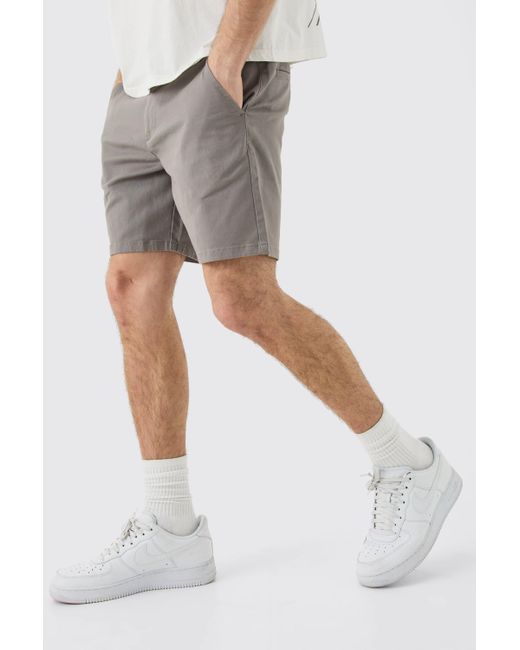 BoohooMAN Gray Fixed Waist Grey Slim Fit Chino Shorts for men