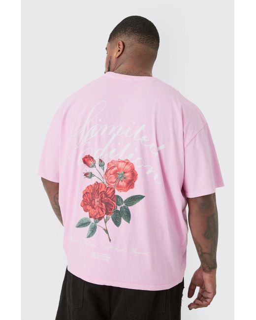 BoohooMAN Plus Lmtd Edition Floral Graphic T-shirt In Pink für Herren