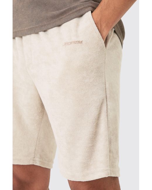 BoohooMAN Natural Loose Fit Mid Towelling Shorts for men
