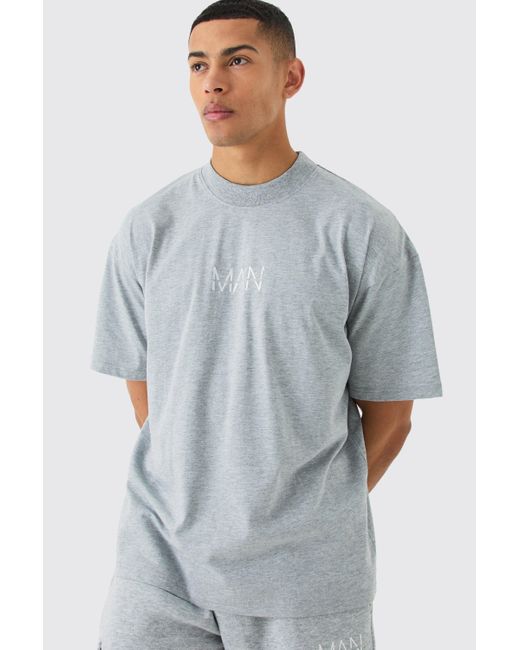 BoohooMAN Man Oversized Extended Neck T-shirt And Cargo Short Set in Blue für Herren