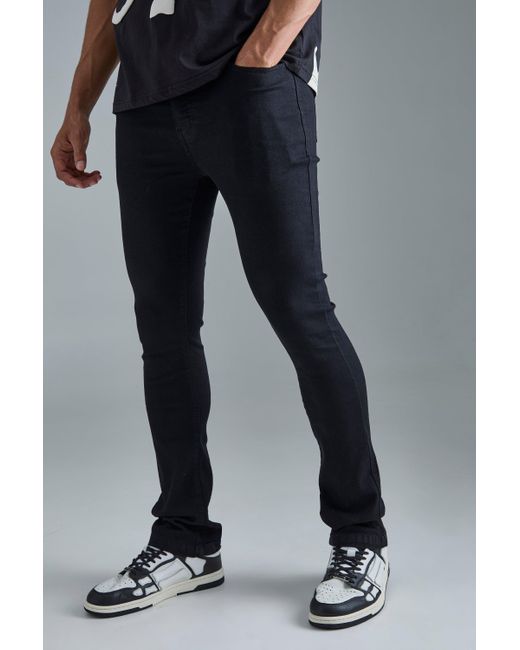 BoohooMAN Skinny Stretch Flare Jean In True Black for men