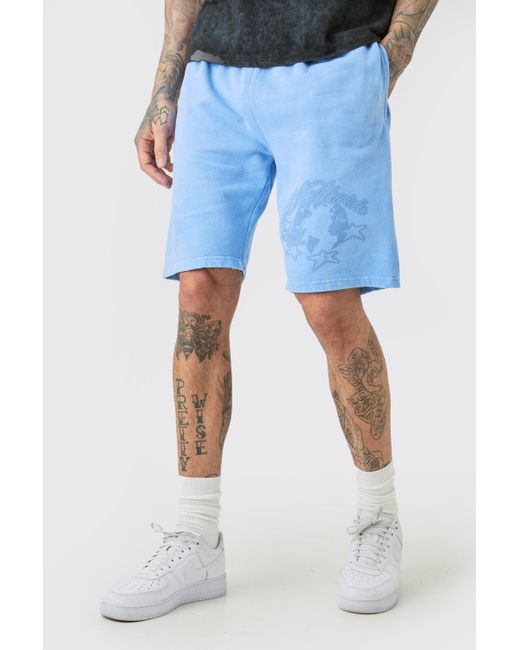 BoohooMAN Tall Oversized Dream Worldwide Shorts In Blue for men