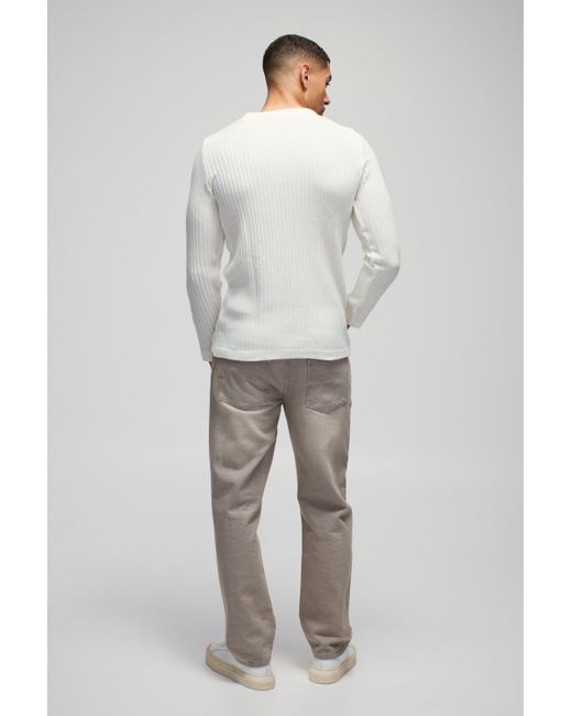 BoohooMAN White Regular Fit Ribbed V Neck Collar Knitted Polo for men