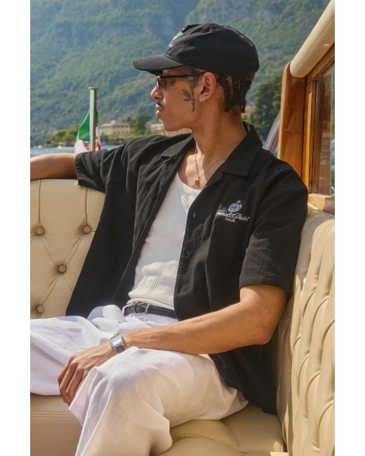 BoohooMAN Black Oversized Boxy Tennis & Padel Canvas Shirt for men