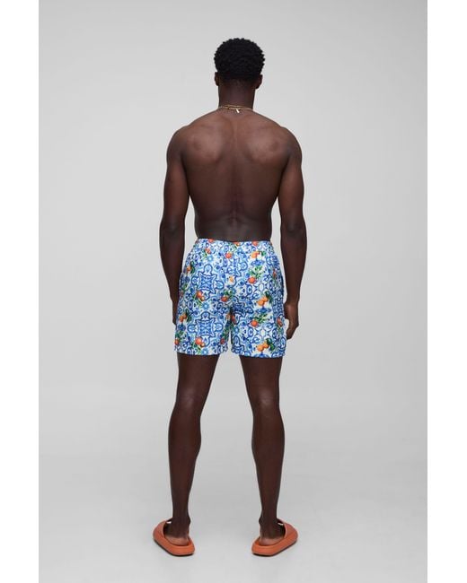 BoohooMAN Blue Mid Length Tile Trunkss for men