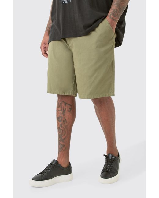 BoohooMAN Green Plus Fixed Waist Khaki Relaxed Fit Shorts for men