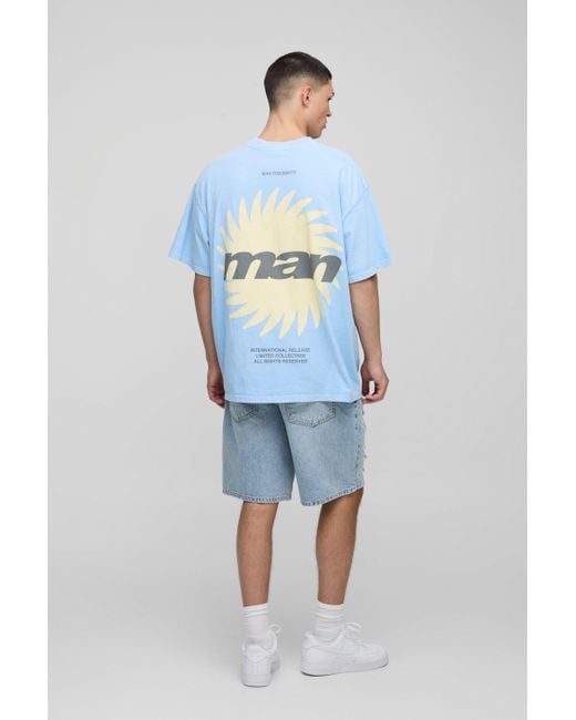 BoohooMAN Lockere Jeansshorts mit Rissen und Farbspritzern in Blue für Herren