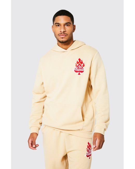 Boohoo Tall Quilted Los Angeles Flame Hoodie in Beige (Natural) for Men